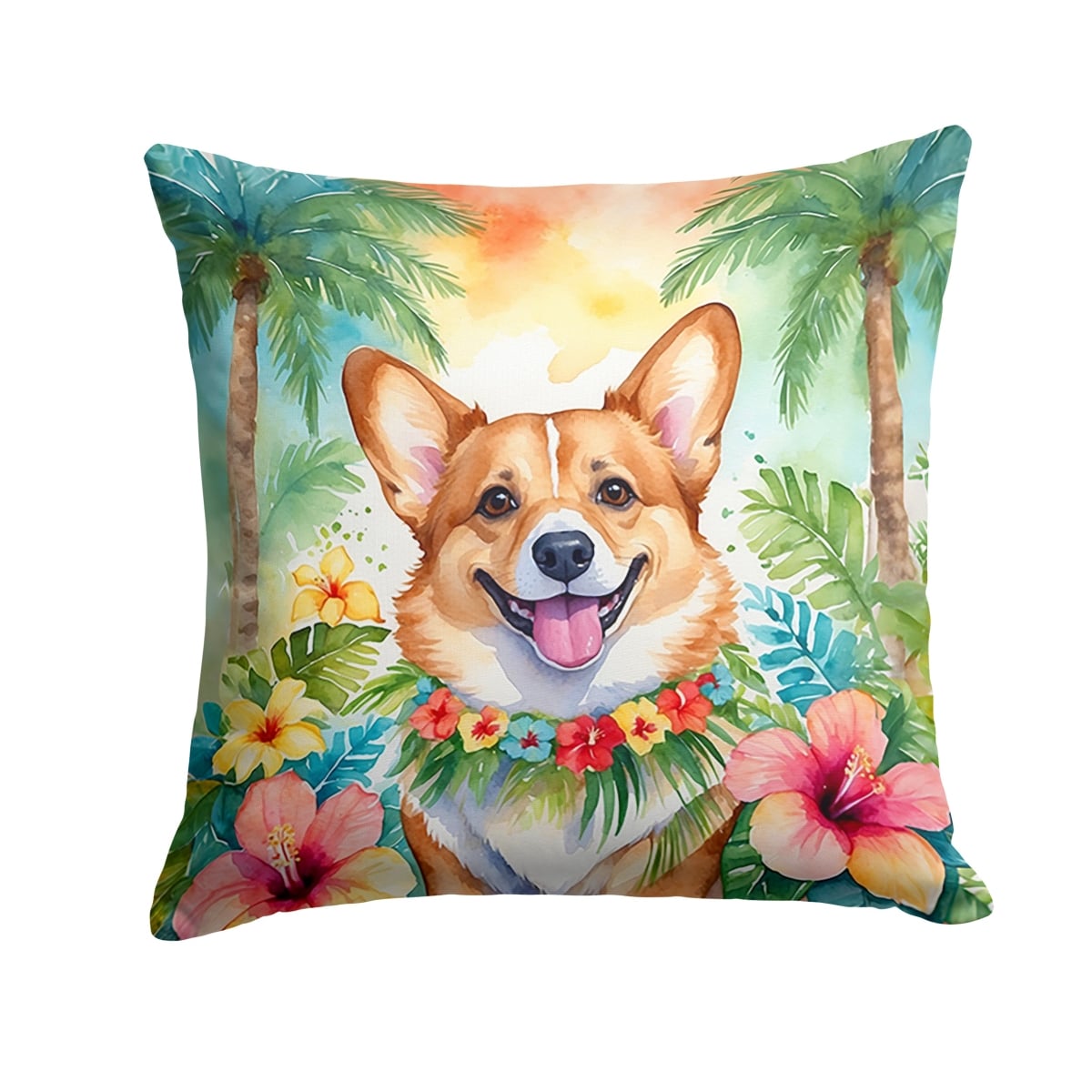 14 x 14 in. Corgi Luau Throw Pillow