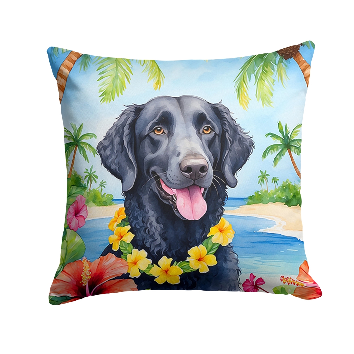 14 x 14 in. Curly-Coated Retriever Luau Throw Pillow
