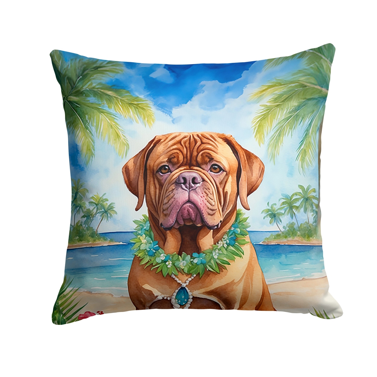 14 x 14 in. Dogue De Bordeaux Luau Throw Pillow