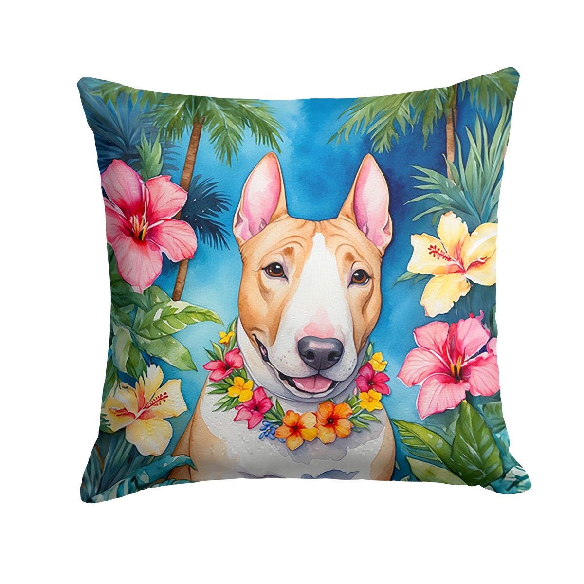 14 x 14 in. English Bull Terrier Luau Throw Pillow