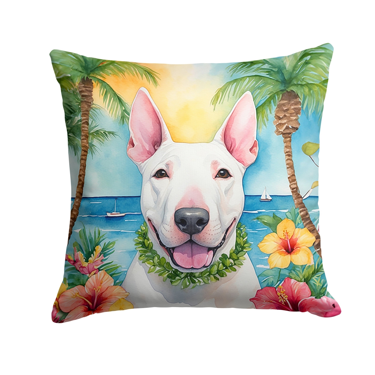 14 x 14 in. English Bull Terrier Luau Throw Pillow