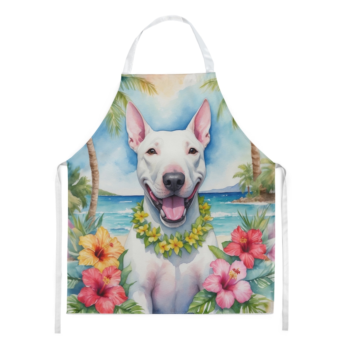Picture of Carolines Treasures DAC6394APRON 30 x 27 in. Bull Terrier Luau Apron