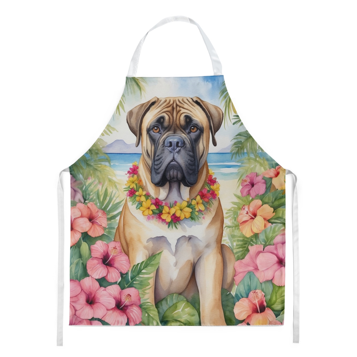 Picture of Carolines Treasures DAC6395APRON 30 x 27 in. Bullmastiff Luau Apron