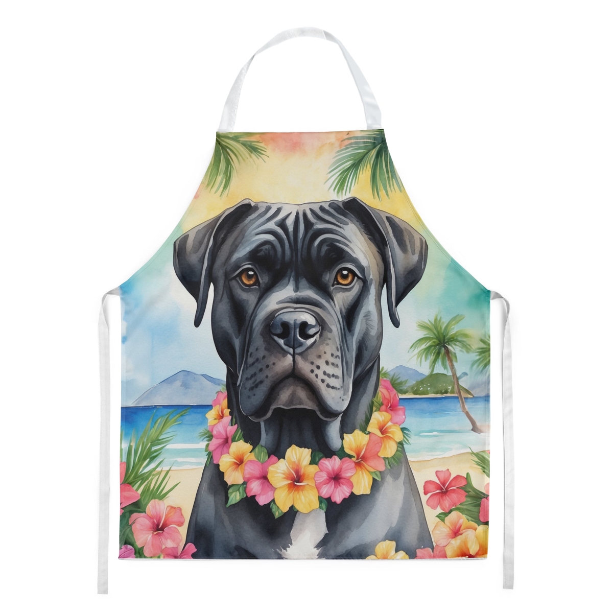Picture of Carolines Treasures DAC6398APRON 30 x 27 in. Cane Corso Luau Apron