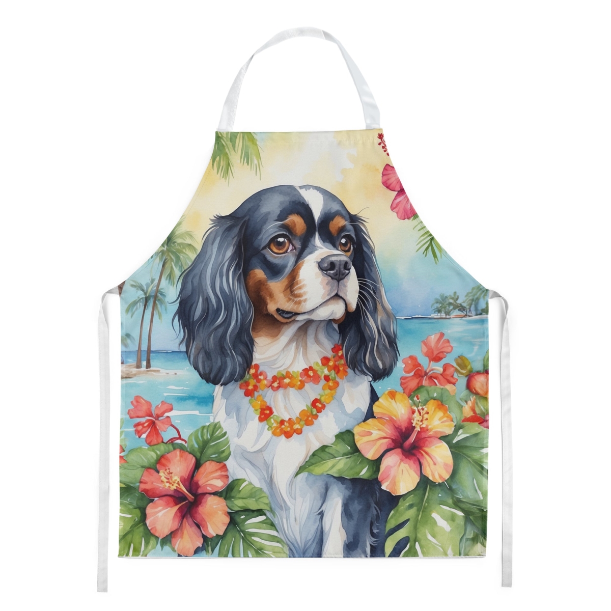Picture of Carolines Treasures DAC6400APRON 30 x 27 in. Cavalier Spaniel Luau Apron