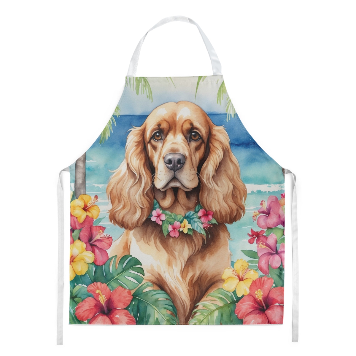 Picture of Carolines Treasures DAC6412APRON 30 x 27 in. Cocker Spaniel Luau Apron
