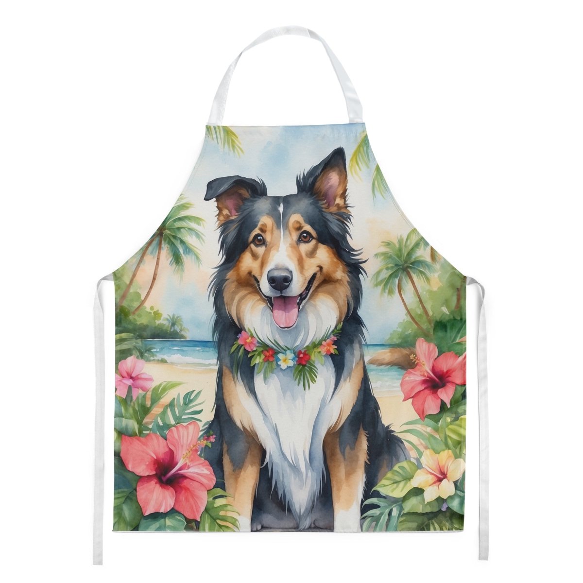 Picture of Carolines Treasures DAC6413APRON 30 x 27 in. Collie Luau Apron