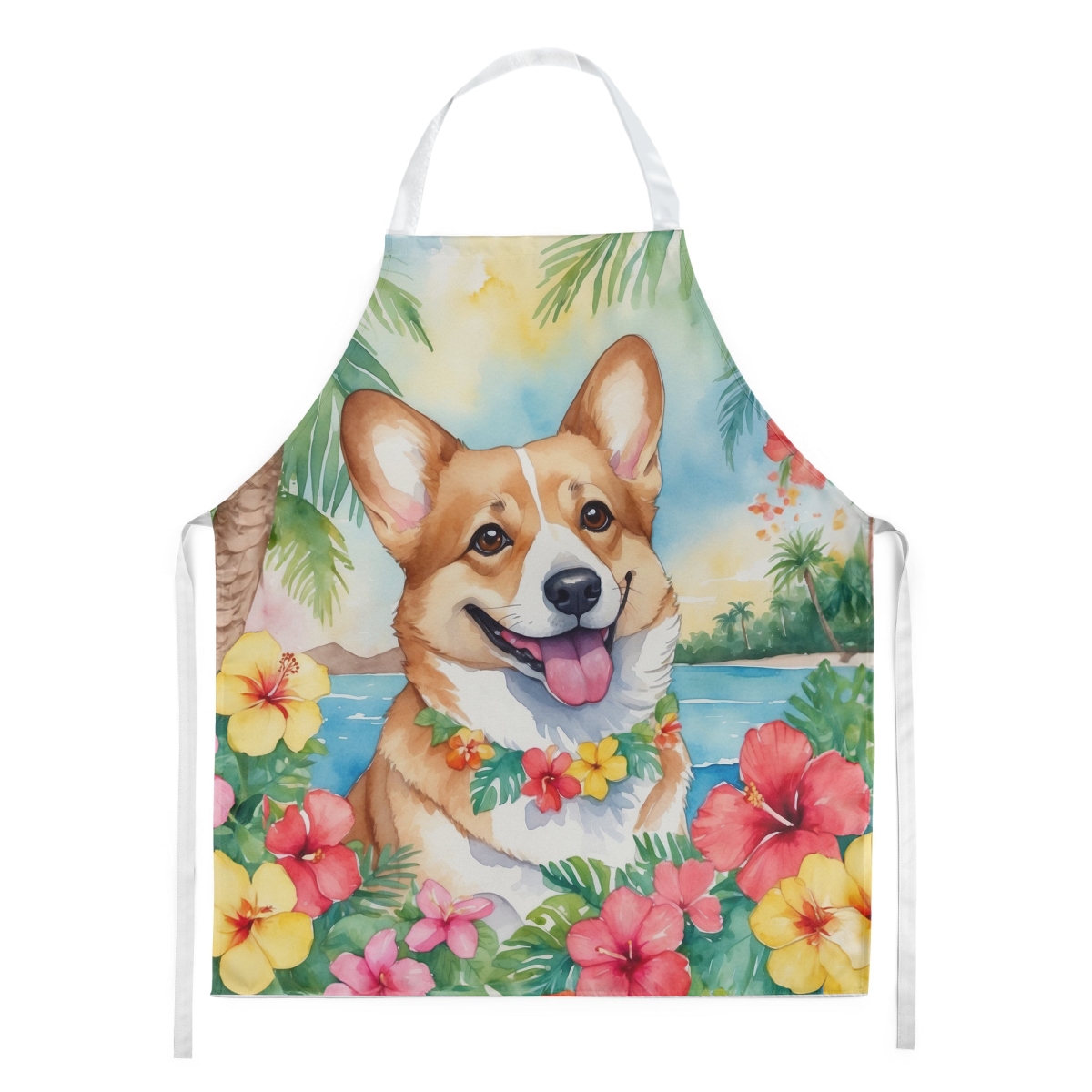 Picture of Carolines Treasures DAC6414APRON 30 x 27 in. Corgi Luau Apron