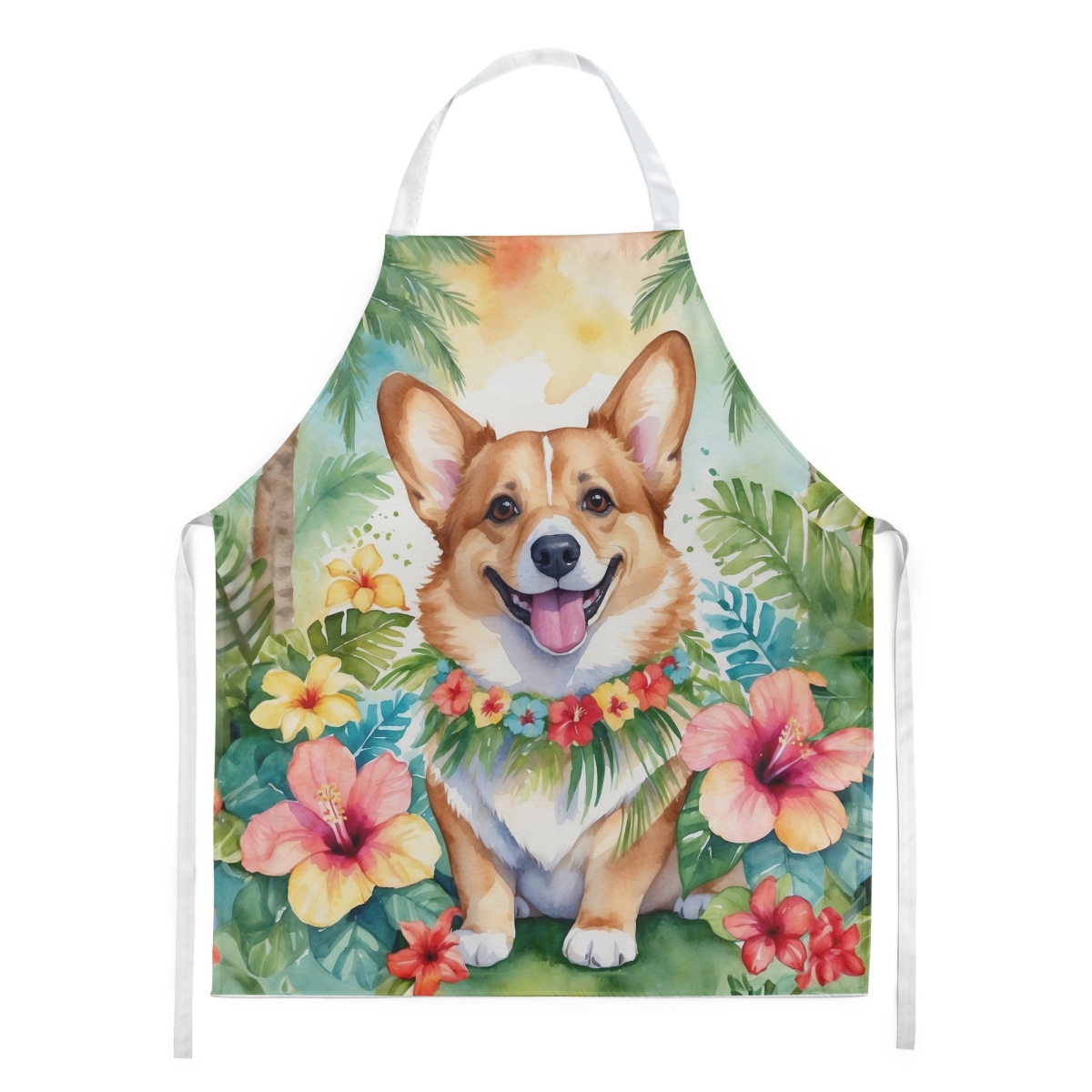 Picture of Carolines Treasures DAC6415APRON 30 x 27 in. Corgi Luau Apron