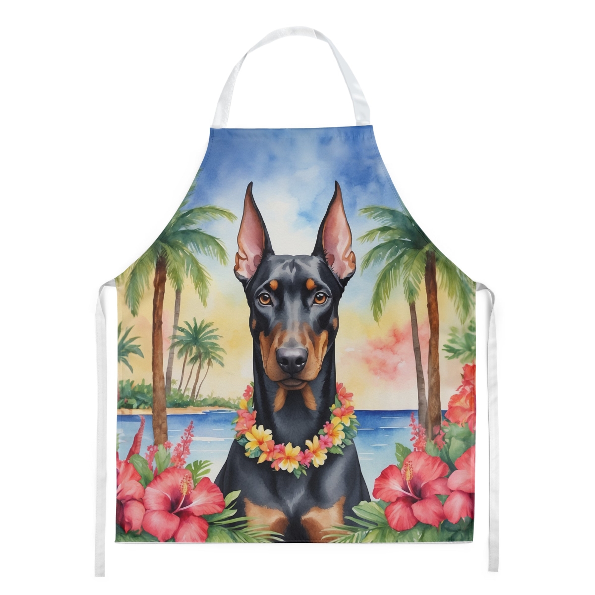 Picture of Carolines Treasures DAC6422APRON 30 x 27 in. Doberman Pinscher Luau Apron