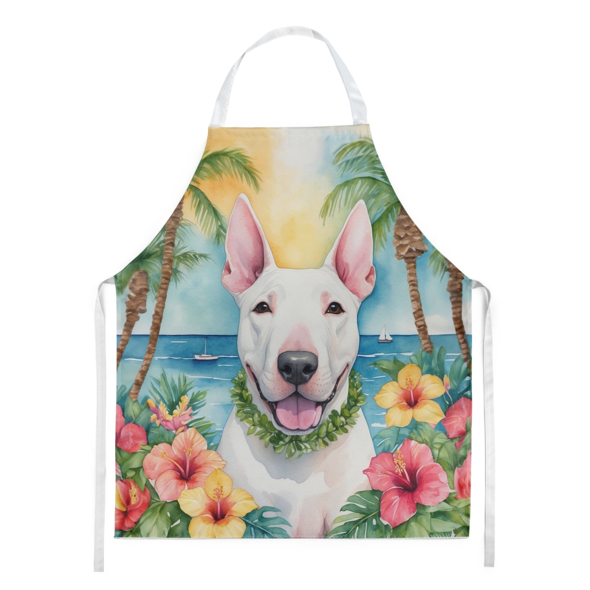 Picture of Carolines Treasures DAC6425APRON 30 x 27 in. English Bull Terrier Luau Apron