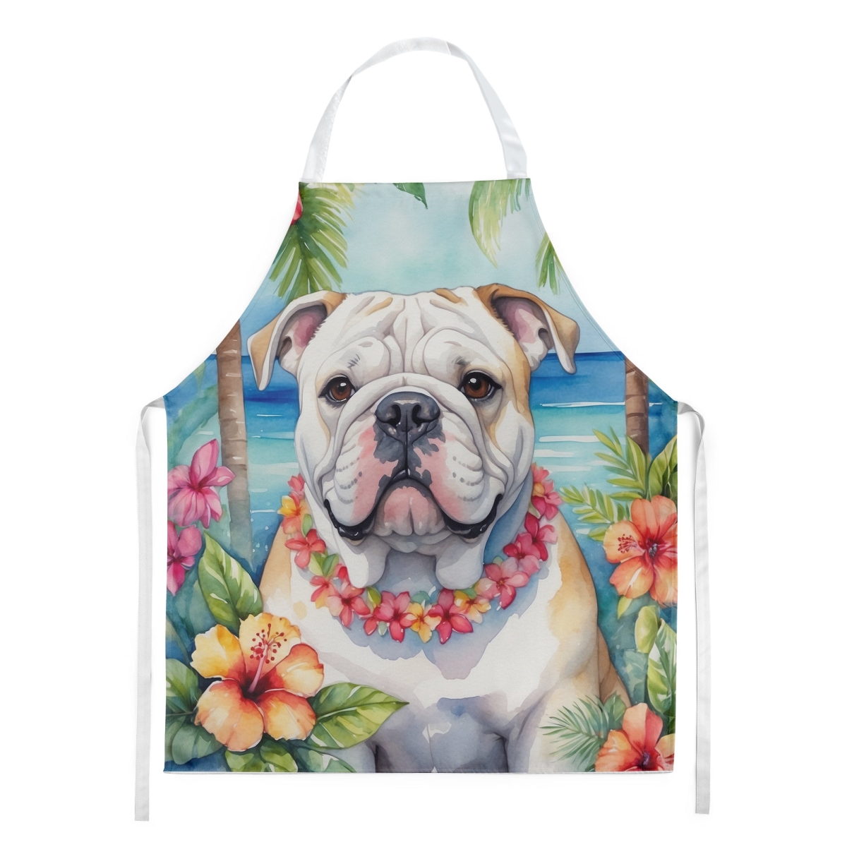 Picture of Carolines Treasures DAC6427APRON 30 x 27 in. English Bulldog Luau Apron