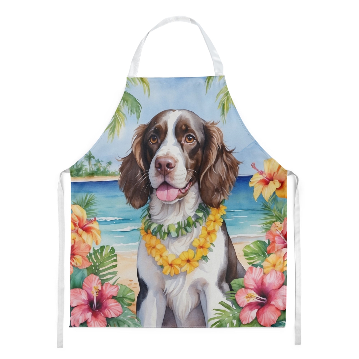 Picture of Carolines Treasures DAC6430APRON 30 x 27 in. English Springer Spaniel Luau Apron