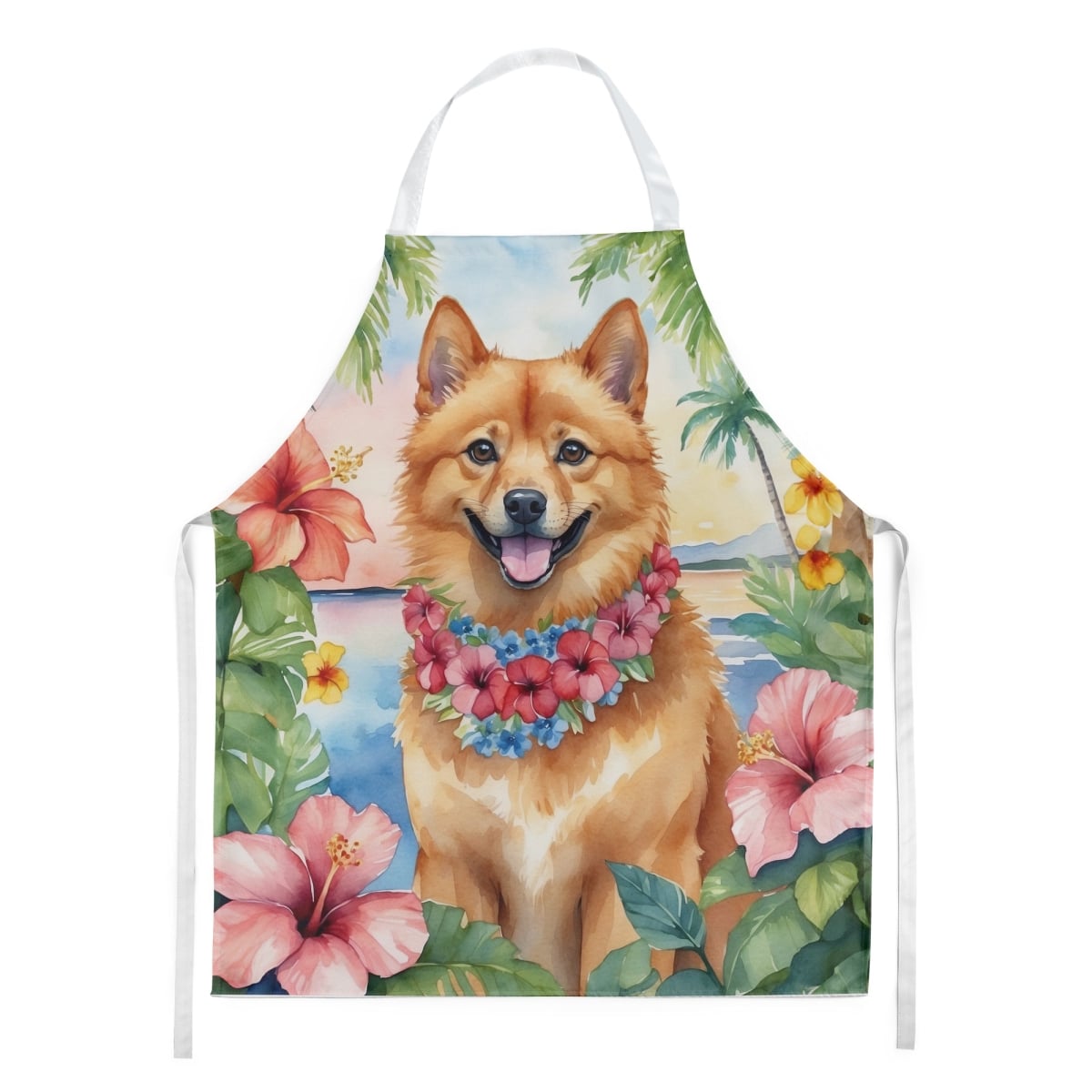 Picture of Carolines Treasures DAC6431APRON 30 x 27 in. Finnish Spitz Luau Apron