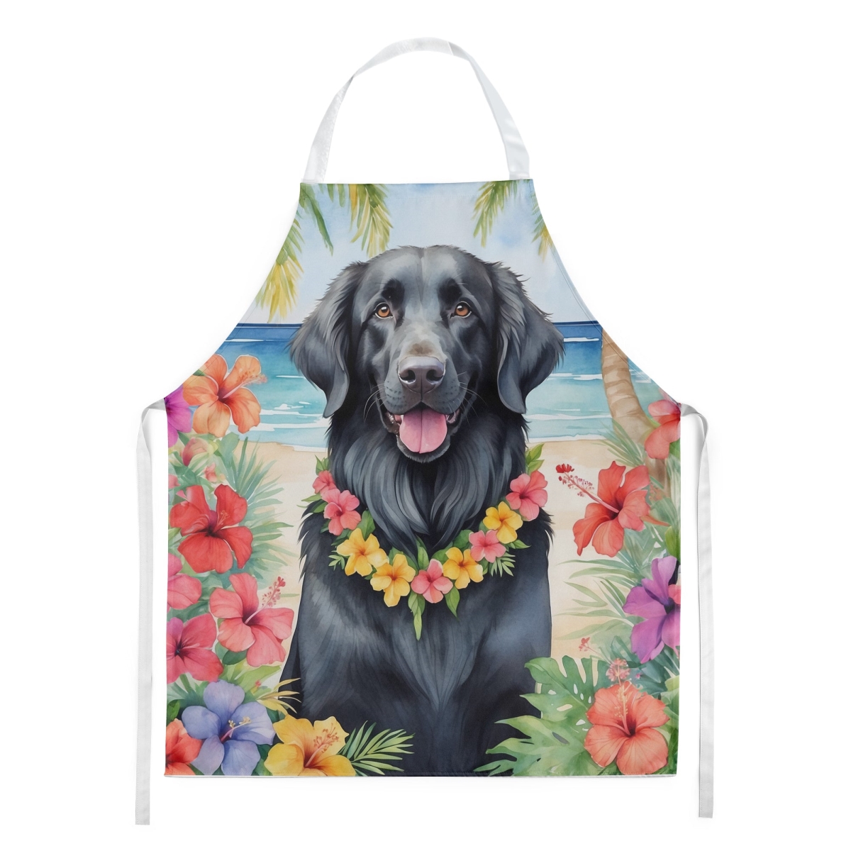 Picture of Carolines Treasures DAC6432APRON 30 x 27 in. Flat-Coated Retriever Luau Apron