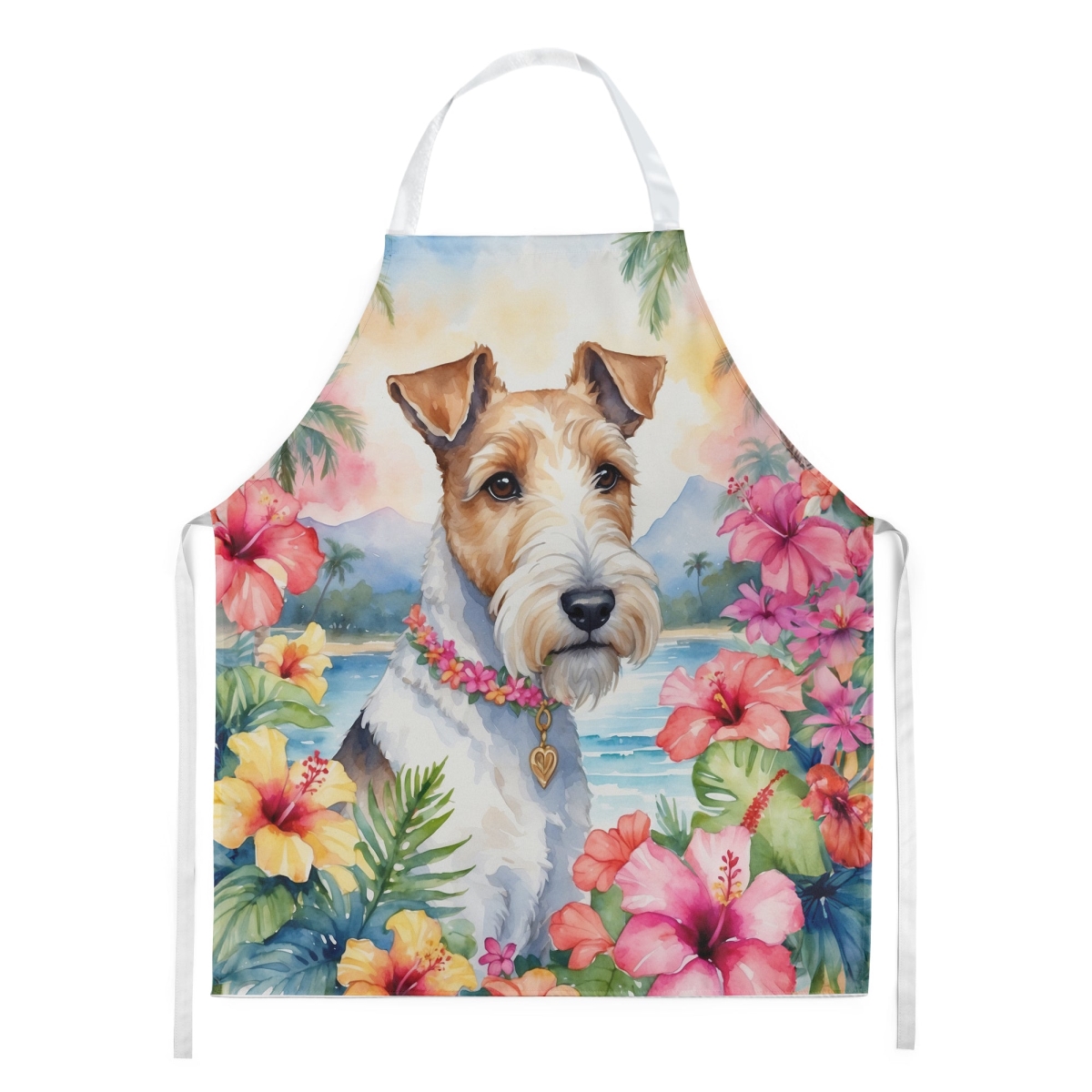 Picture of Carolines Treasures DAC6433APRON 30 x 27 in. Fox Terrier Luau Apron