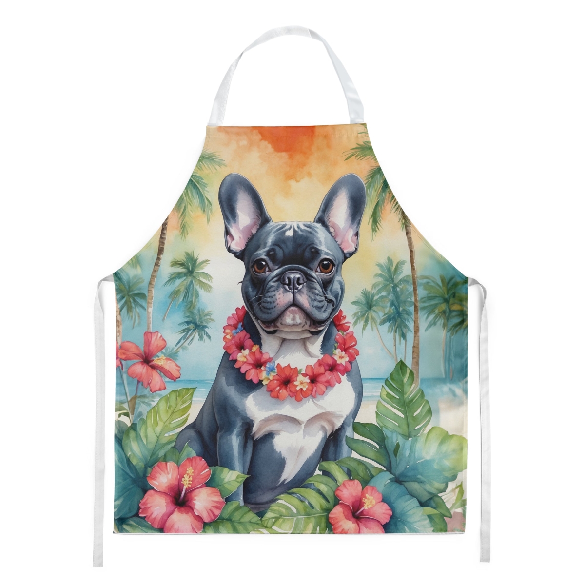 Picture of Carolines Treasures DAC6435APRON 30 x 27 in. French Bulldog Luau Apron
