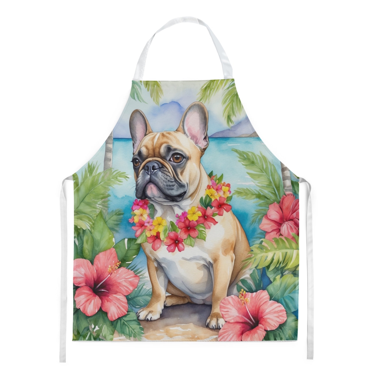 Picture of Carolines Treasures DAC6436APRON 30 x 27 in. French Bulldog Luau Apron