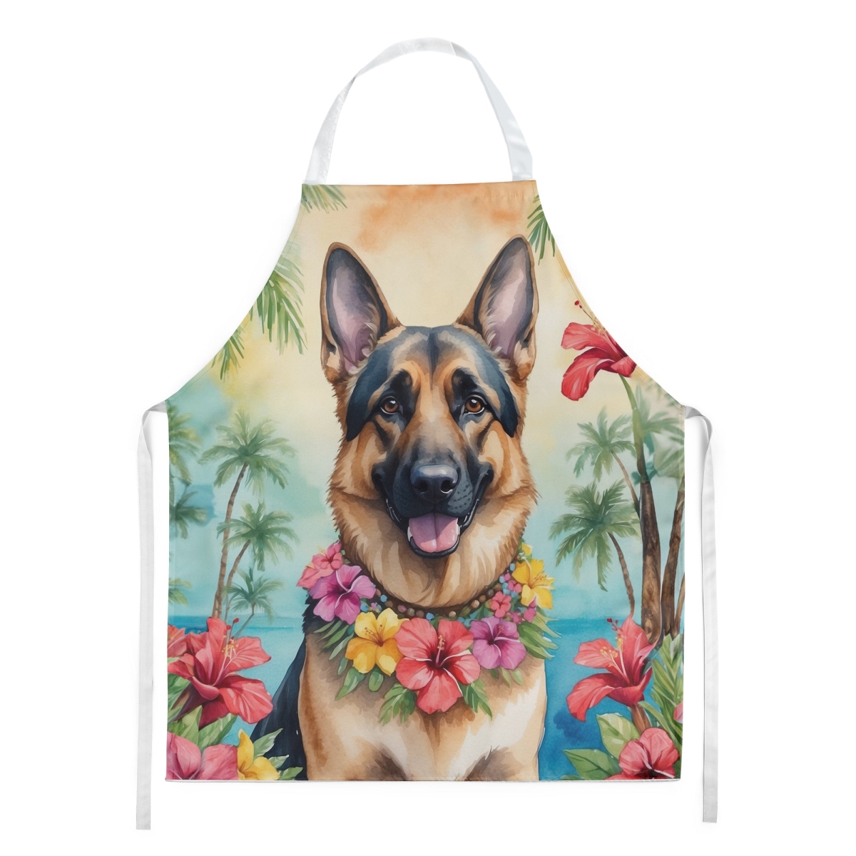Picture of Carolines Treasures DAC6437APRON 30 x 27 in. German Shepherd Luau Apron