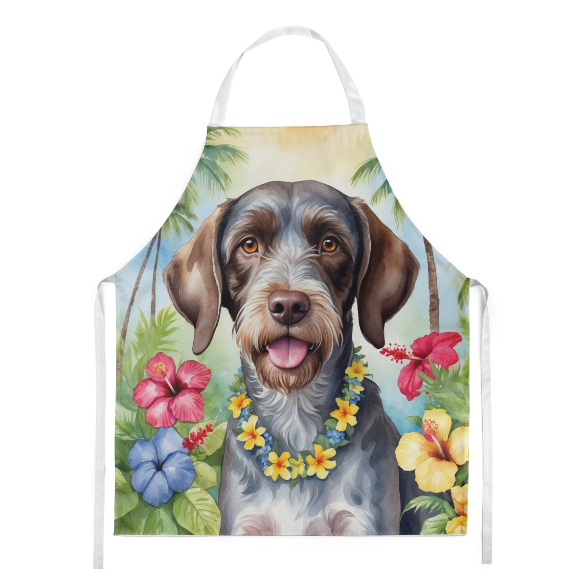 Picture of Carolines Treasures DAC6440APRON 30 x 27 in. German Wirehaired Pointer Luau Apron