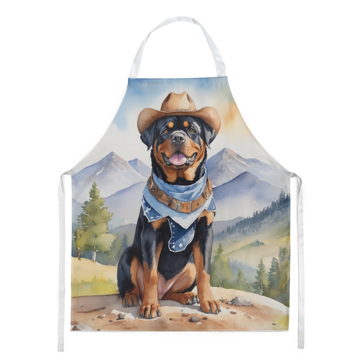 Picture of Carolines Treasures DAC5971APRON 30 x 27 in. Rottweiler Cowboy Welcome Apron