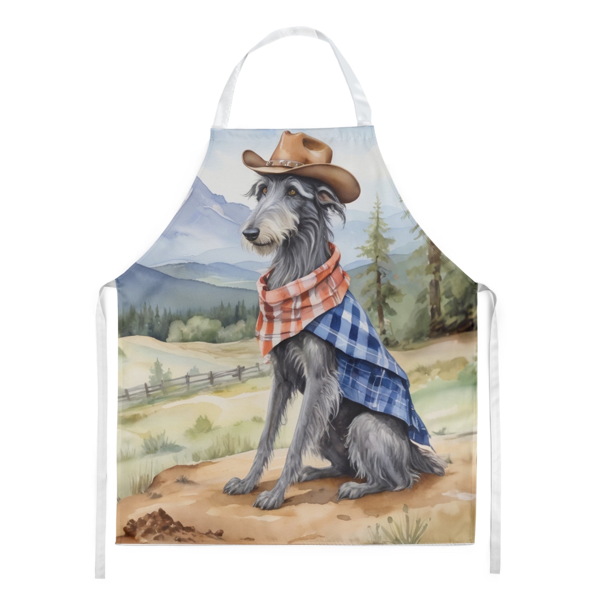 Picture of Carolines Treasures DAC5976APRON 30 x 27 in. Scottish Deerhound Cowboy Welcome Apron