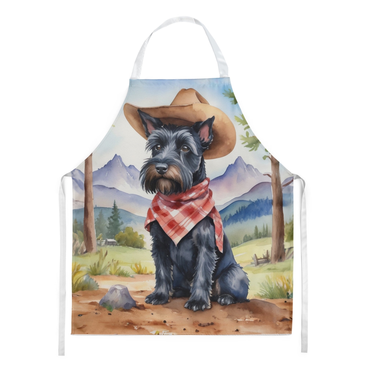 Picture of Carolines Treasures DAC5977APRON 30 x 27 in. Scottish Terrier Cowboy Welcome Apron