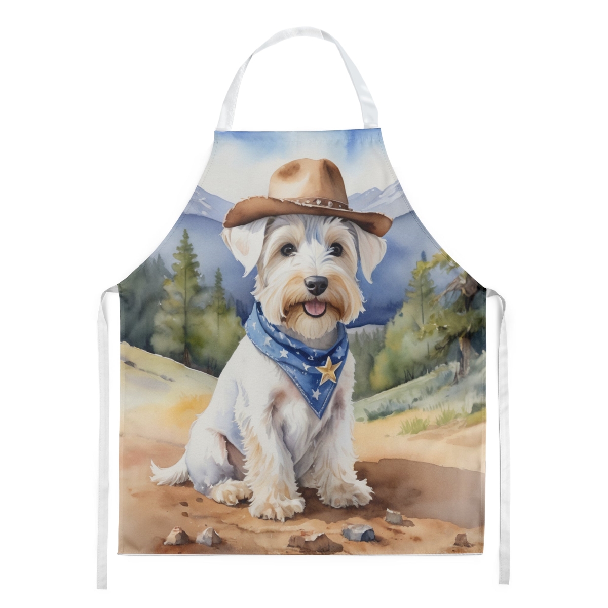 Picture of Carolines Treasures DAC5978APRON 30 x 27 in. Sealyham Terrier Cowboy Welcome Apron