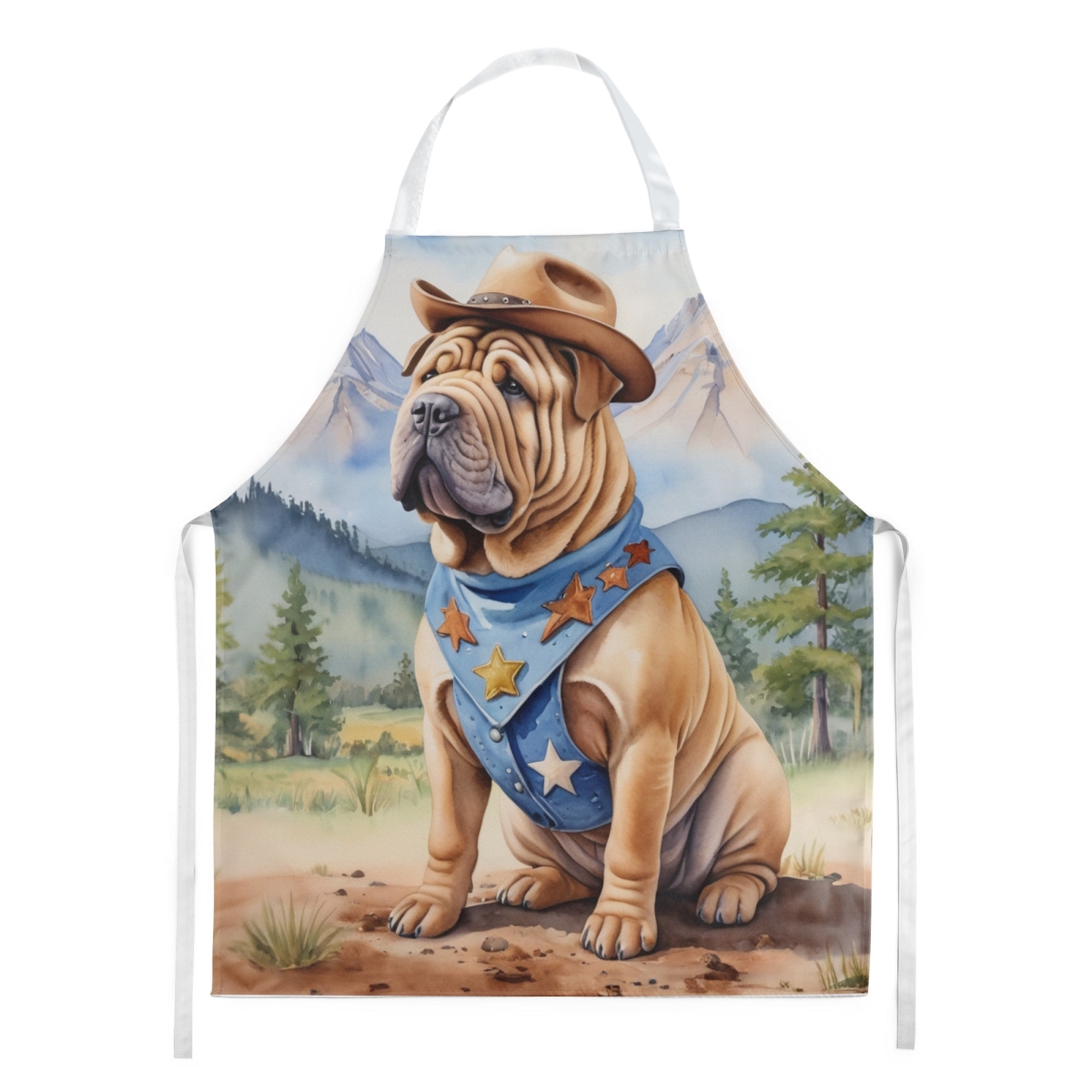 Picture of Carolines Treasures DAC5979APRON 30 x 27 in. Shar Pei Cowboy Welcome Apron