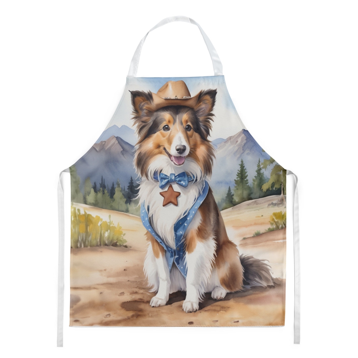 Picture of Carolines Treasures DAC5980APRON 30 x 27 in. Sheltie Cowboy Welcome Apron