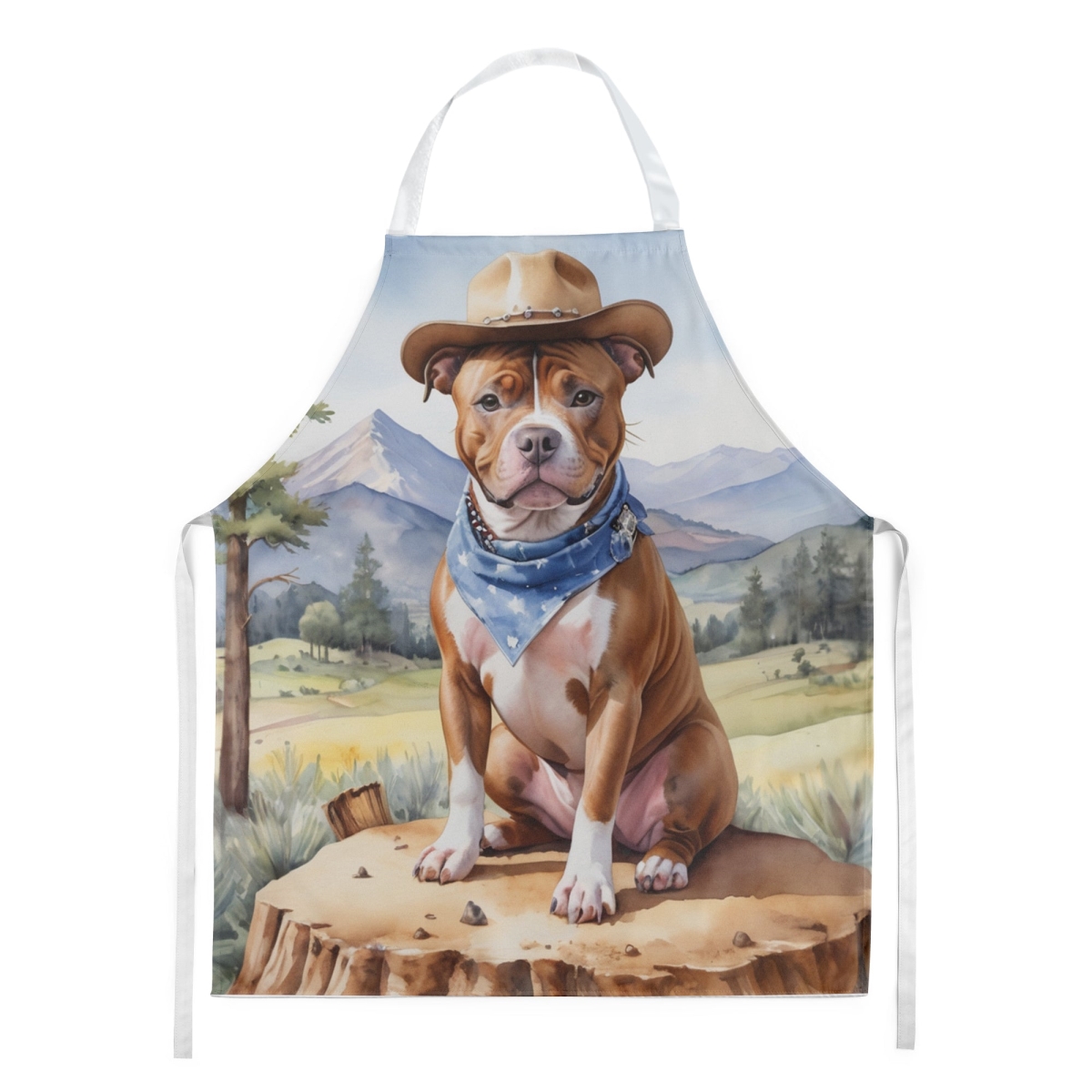 Picture of Carolines Treasures DAC5985APRON 30 x 27 in. Staffordshire Bull Terrier Cowboy Welcome Apron