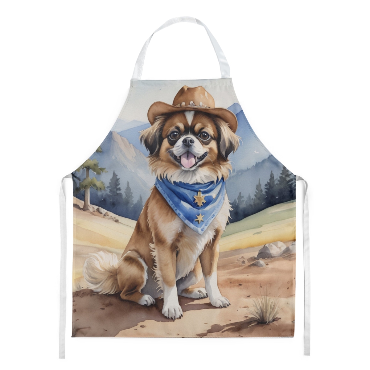 Picture of Carolines Treasures DAC5988APRON 30 x 27 in. Tibetan Spaniel Cowboy Welcome Apron