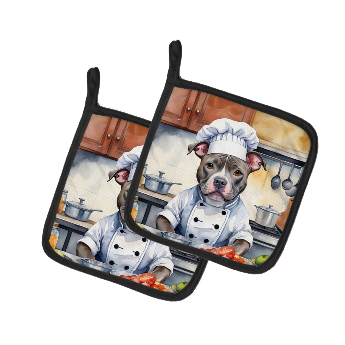 7.5 x 7.5 in. Pit Bull Terrier The Chef Pair of Pot Holder