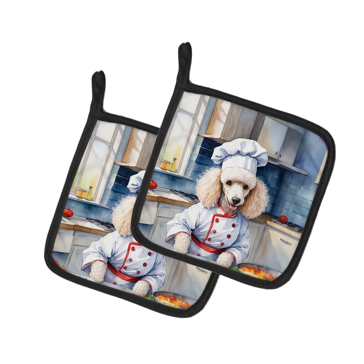7.5 x 7.5 in. White Poodle The Chef Pair of Pot Holder