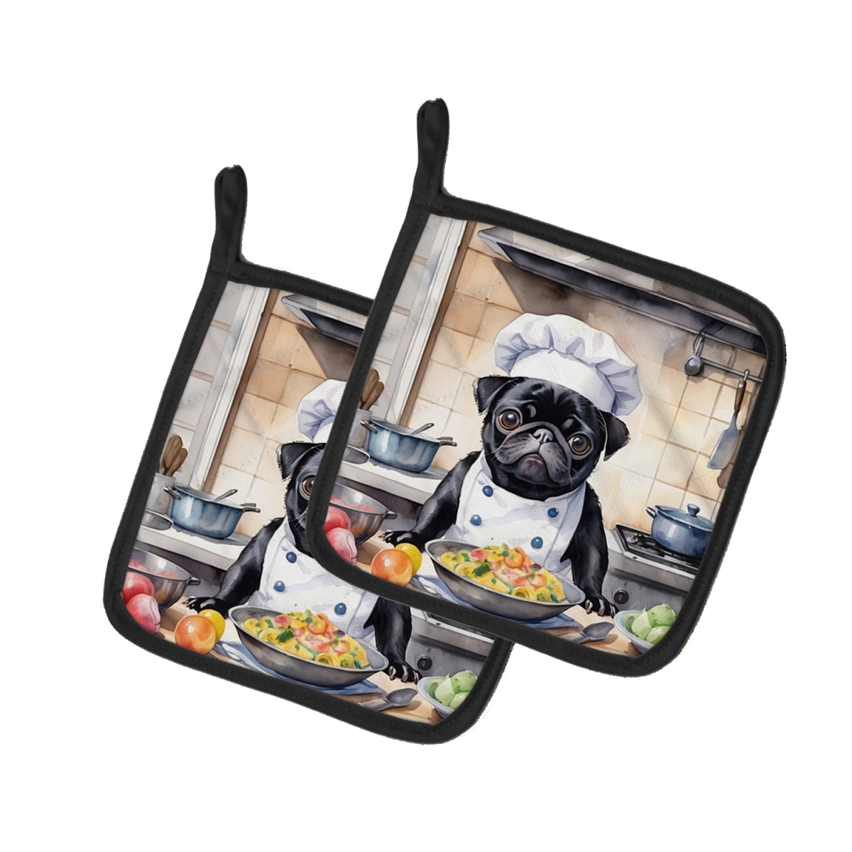 7.5 x 7.5 in. Pug The Chef Pair of Pot Holder