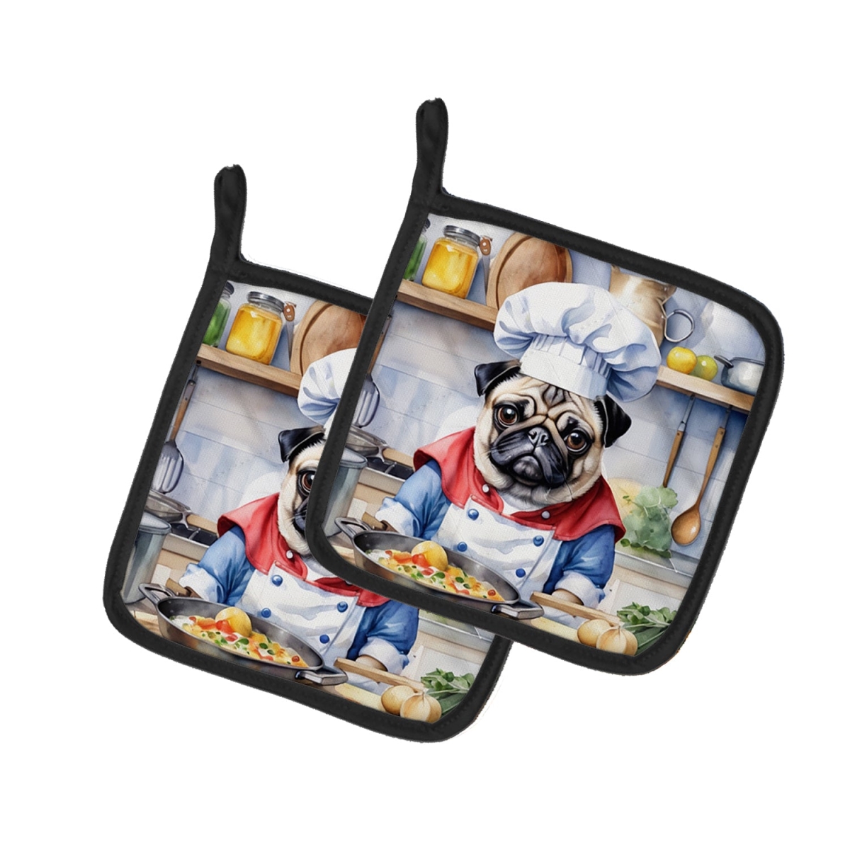 7.5 x 7.5 in. Pug The Chef Pair of Pot Holder