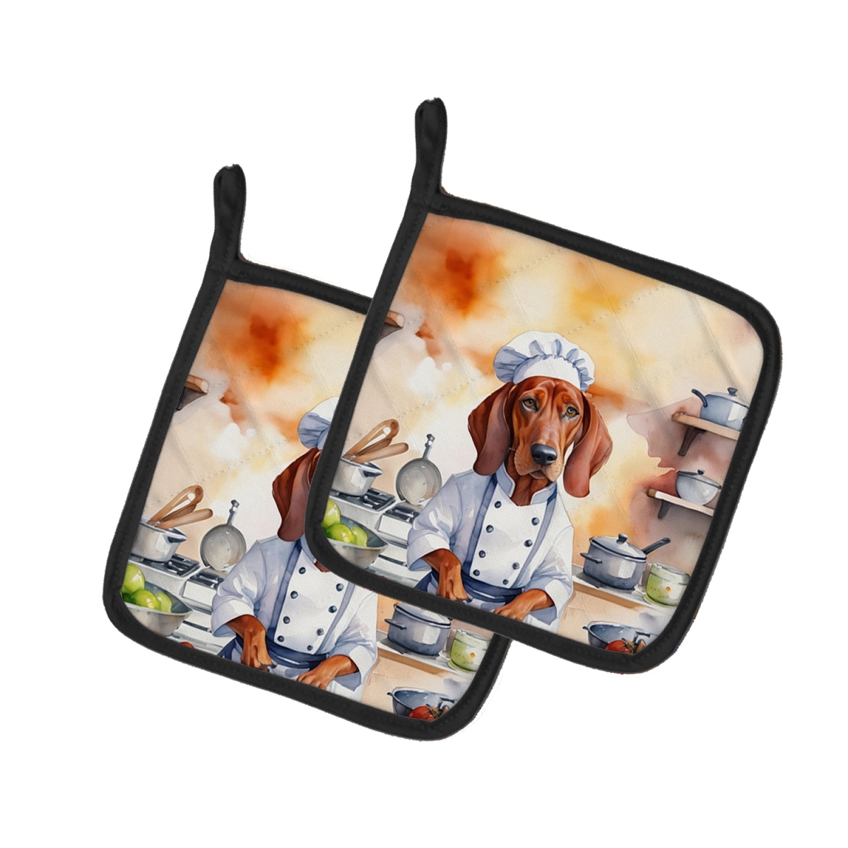 7.5 x 7.5 in. Redbone Coonhound The Chef Pair of Pot Holder
