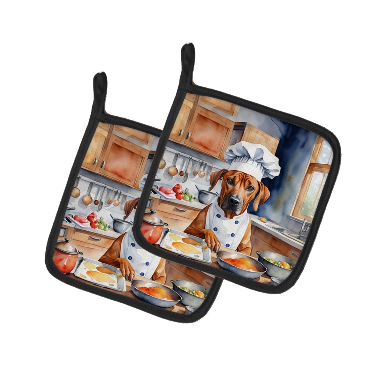 7.5 x 7.5 in. Rhodesian Ridgeback The Chef Pair of Pot Holder