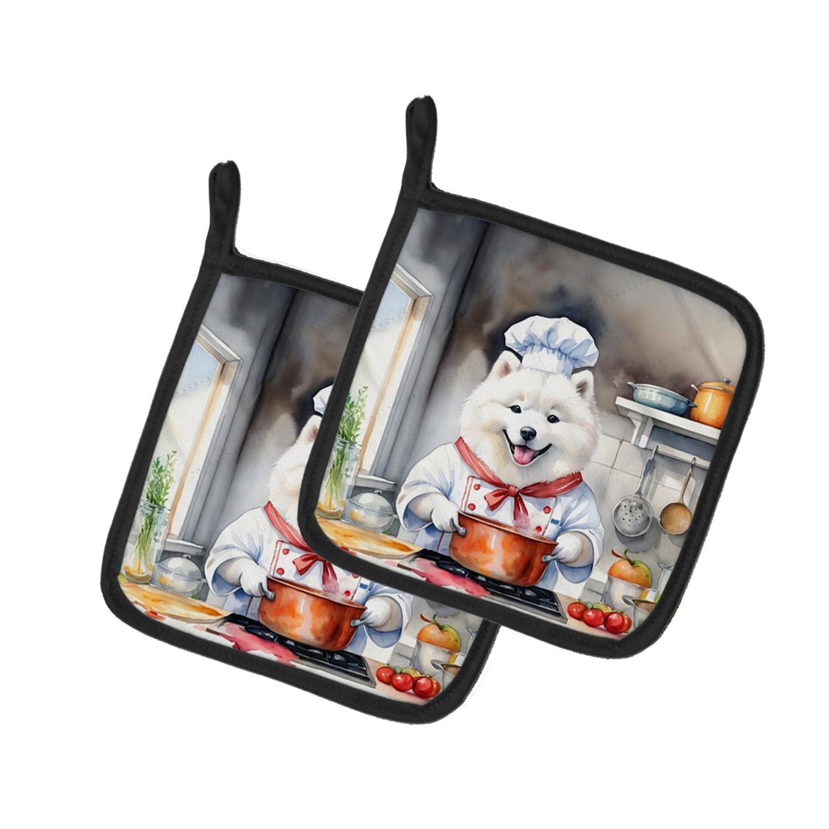 7.5 x 7.5 in. Samoyed The Chef Pair of Pot Holder
