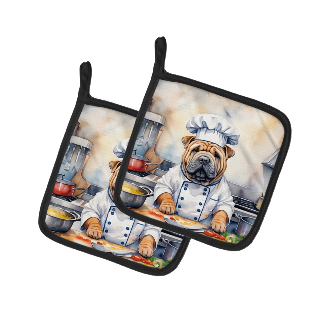 7.5 x 7.5 in. Shar Pei The Chef Pair of Pot Holder