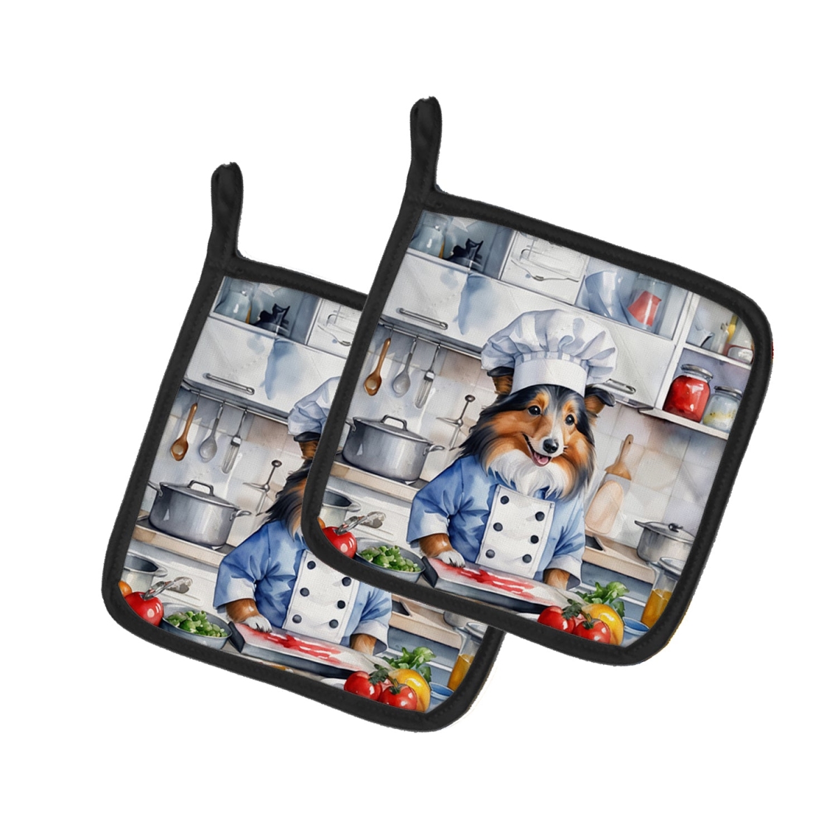 7.5 x 7.5 in. Sheltie The Chef Pair of Pot Holder