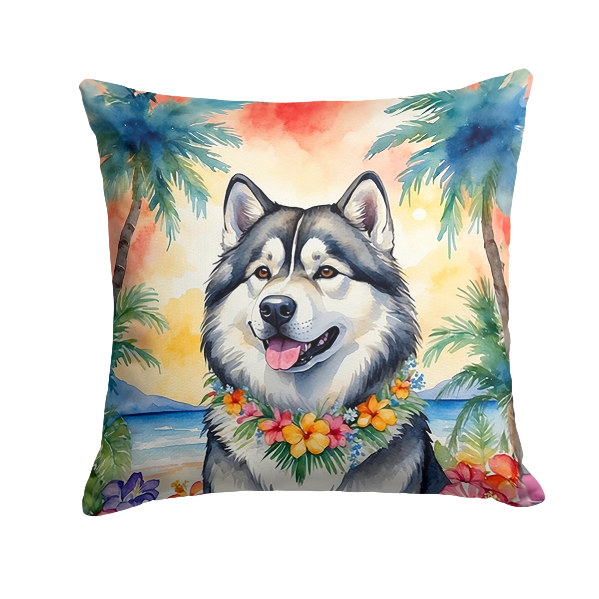 18 x 18 in. Alaskan Malamute Luau Throw Pillow