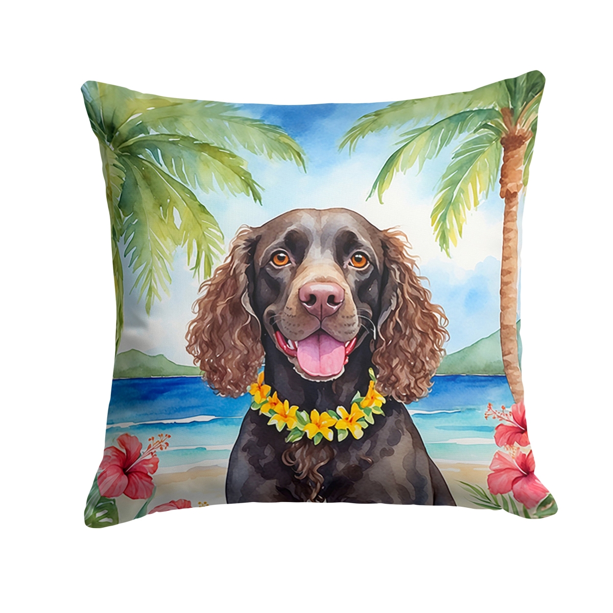 18 x 18 in. American Water Spaniel Luau Throw Pillow