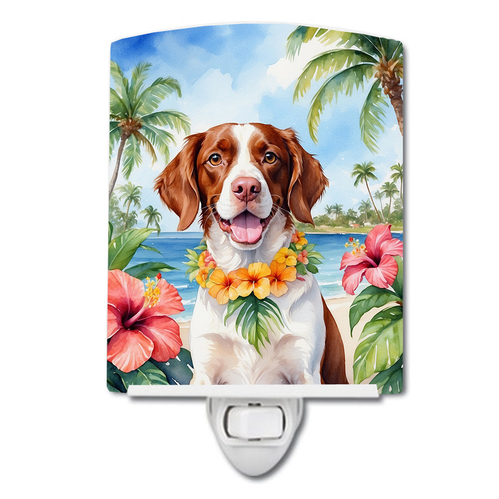 6 x 4 in. Brittany Spaniel Luau Ceramic Night Light