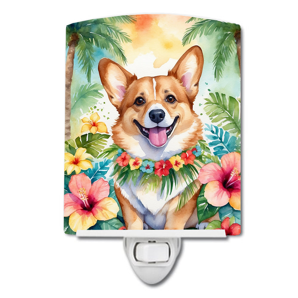 6 x 4 in. Corgi Luau Ceramic Night Light