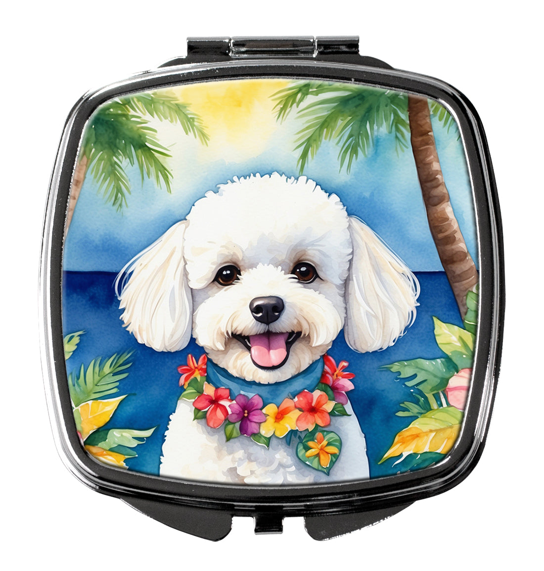 3 x 2.75 in. Bichon Frise Luau Compact Mirror