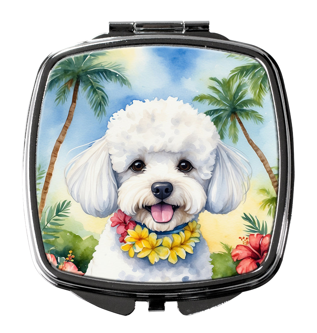 3 x 2.75 in. Bichon Frise Luau Compact Mirror