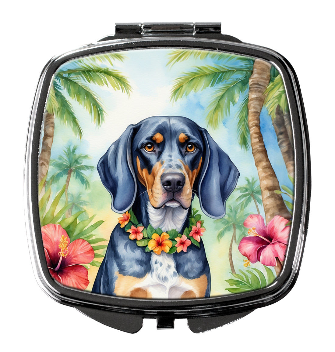 3 x 2.75 in. Bluetick Coonhound Luau Compact Mirror