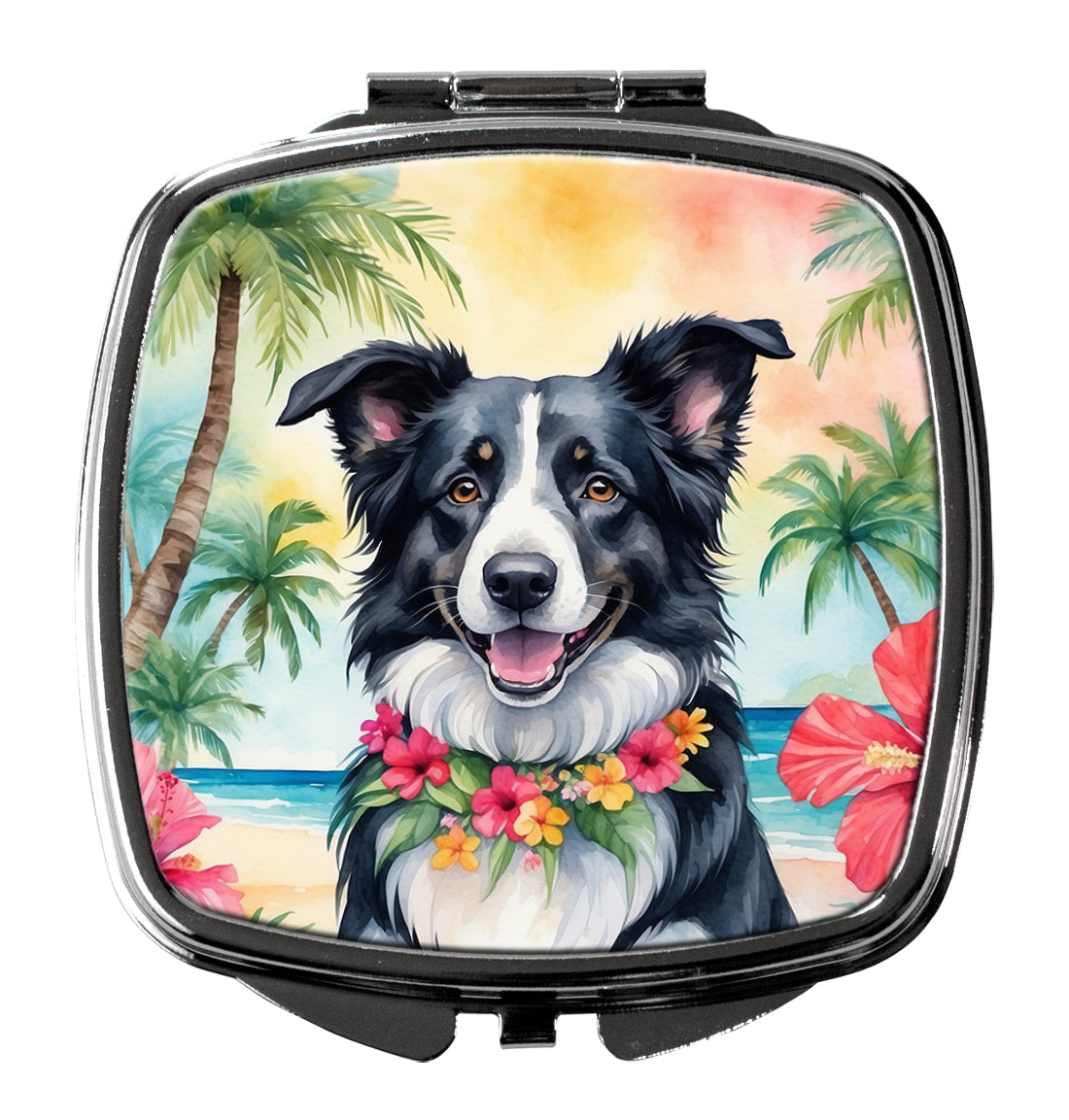 3 x 2.75 in. Border Collie Luau Compact Mirror