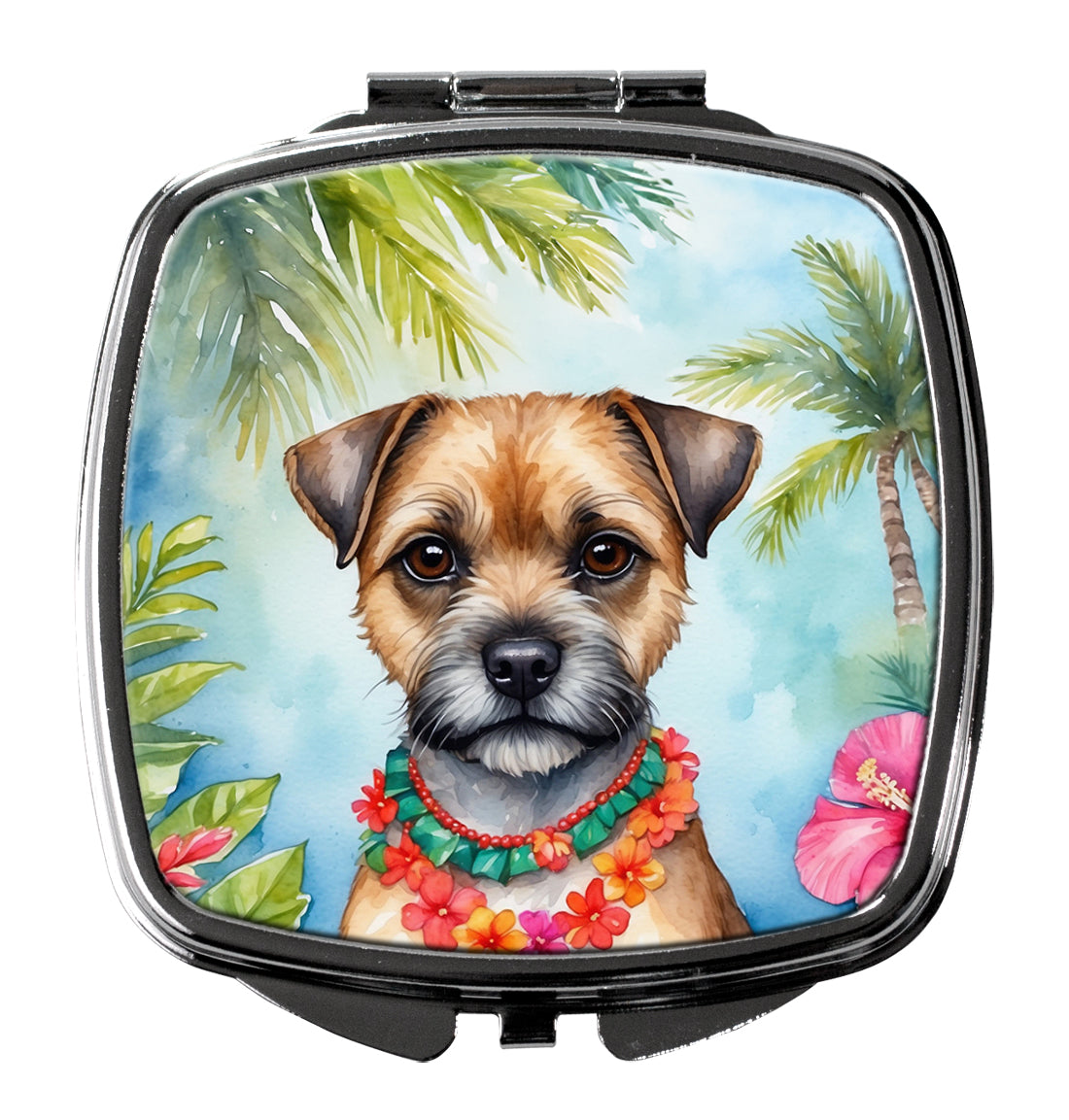 3 x 2.75 in. Border Terrier Luau Compact Mirror